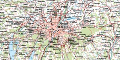 Mapa de munique e cidades vizinhas