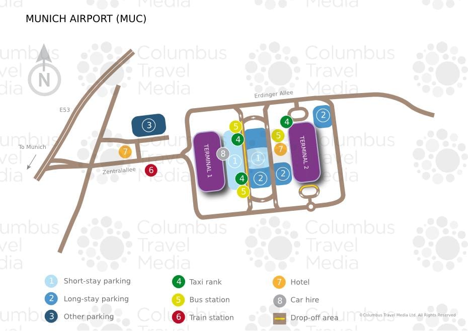 Mapa do aeroporto de munique, estação de comboios