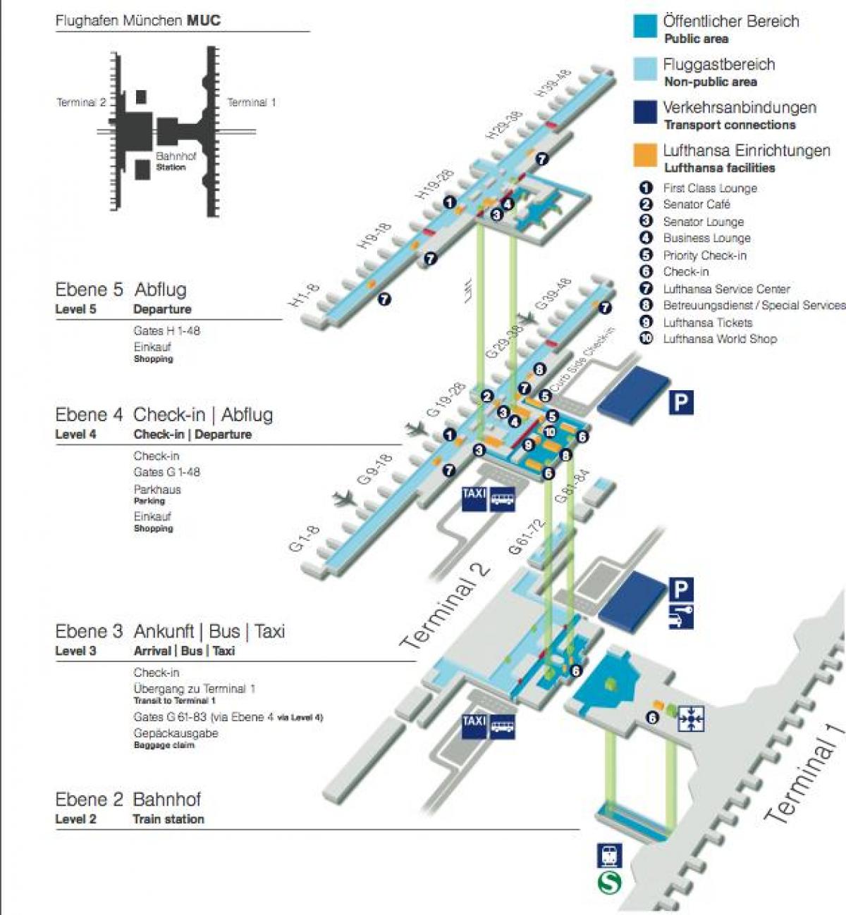 Mapa do aeroporto de munique, com a lufthansa