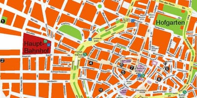 Mapa de munique, salões de cerveja